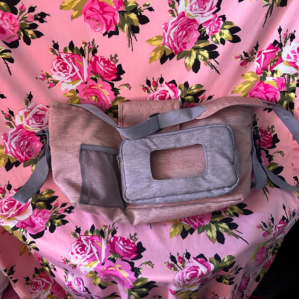 Diaper wipe stroller bag gray pink crossbody bottle holder